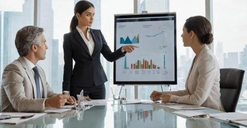 A entrepreneur women in meeting best freelance digital marketing specialist in dubai